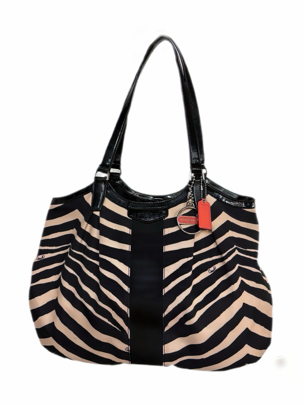 Coach Devin F24022 Zebra Print Shoulder Tote Black Patent Large Bag 2013